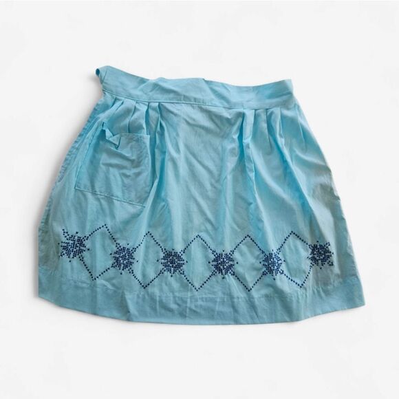 Set of Two Vintage MCM Cross Stitched Pastel Green Blue Embroidered Half Aprons - Picture 2 of 8
